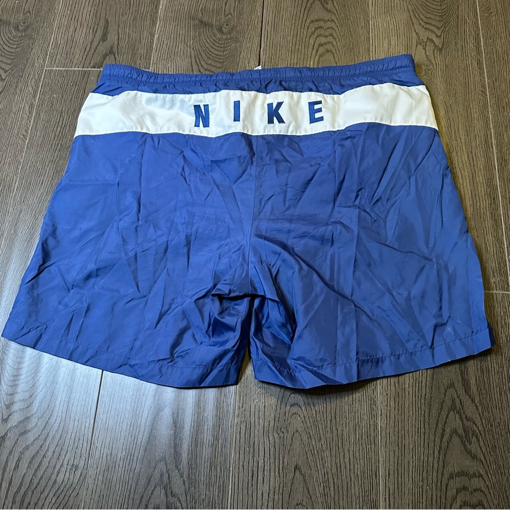 Nike Swim Trunks Men's 2XL Blue Shorts Bathing Suit Drawstring Spell Out Logo